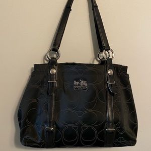 Coach Madison Collection MIa Handbag Lightly Used Black with Purple Interior
